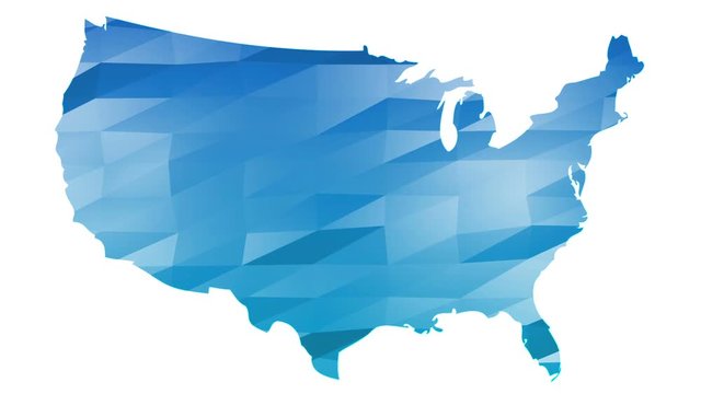Low poly blue USA map on the white background whith alpha channel. Abstract background
