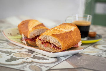 Sandwich and coffee for breakfast