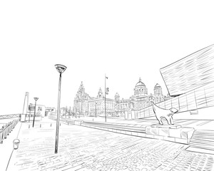 Liverpool.England. United Kingdom of Great Britain. Urban sketch. Hand drawn vector illustration