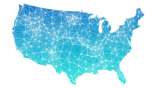 Low poly blue USA map on the white background whith alpha channel. Abstract background