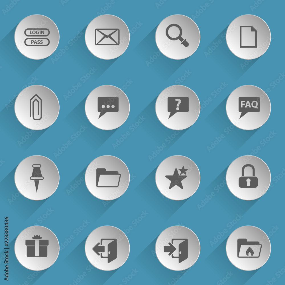 Poster forum interface web icons on light paper circles