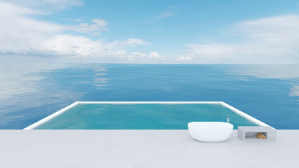 Fototapeta na wymiar Luxury beach lounge sea view terrace in modern design with marble for hotel, resort or house - 3d render
