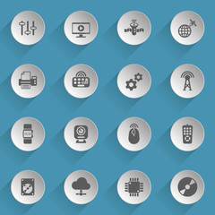 hi tech web icons on light paper circles