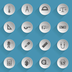 measuring tools web icons on light paper circles
