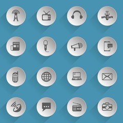 media web icons on light paper circles