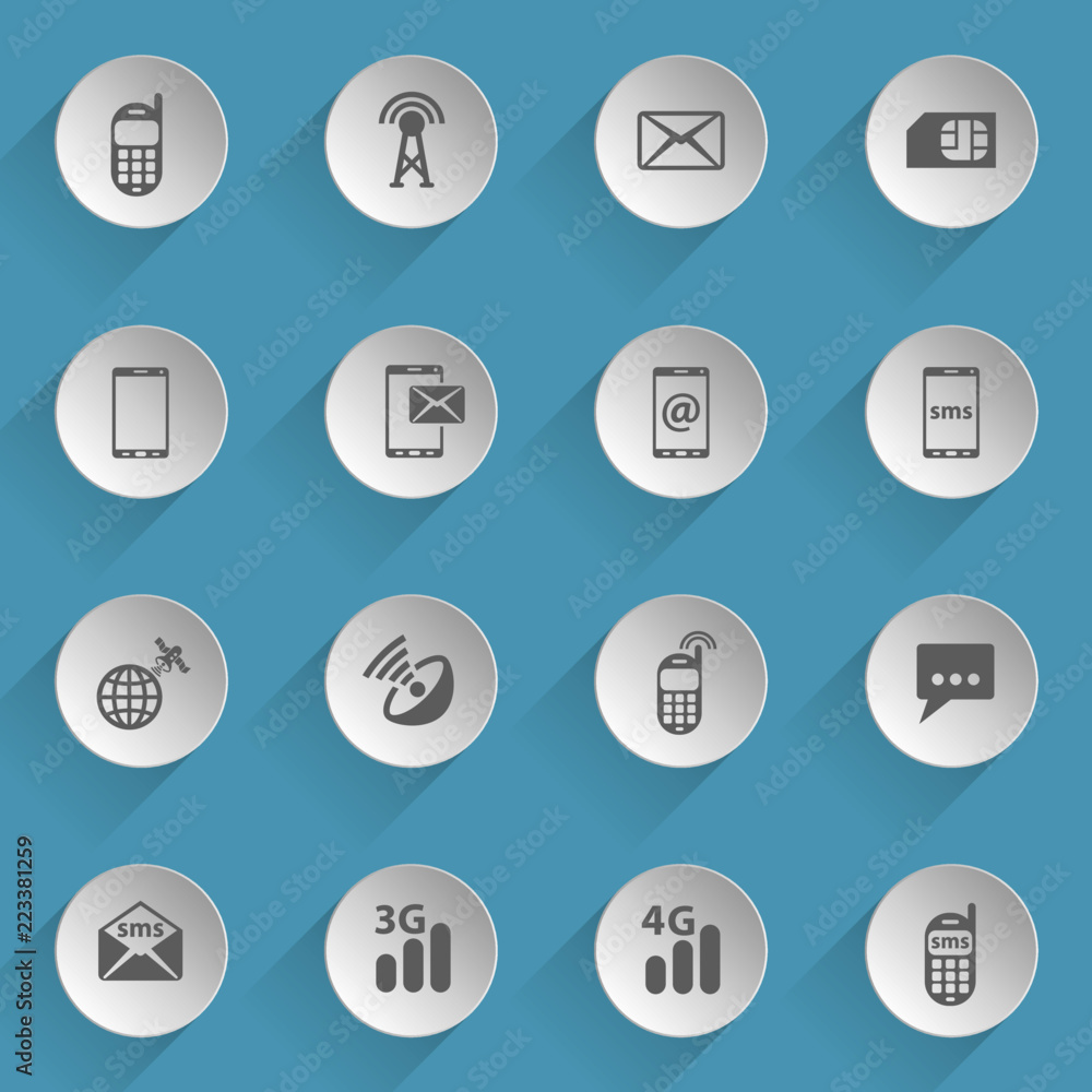 Poster mobile connection web icons on light paper circles