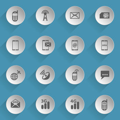 mobile connection web icons on light paper circles