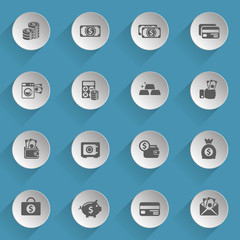 money web icons on light paper circles