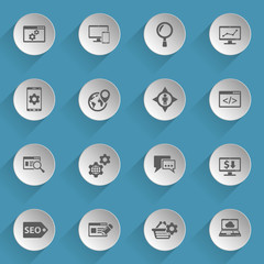 seo web icons on light paper circles