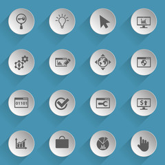 seo web icons on light paper circles