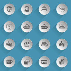 shopping web icons on light paper circles