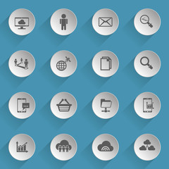 social network web icons on light paper circles