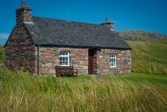Red Stone Cottage with Slate Roof, Isle of Iona, Inner Hebrides, Scotland