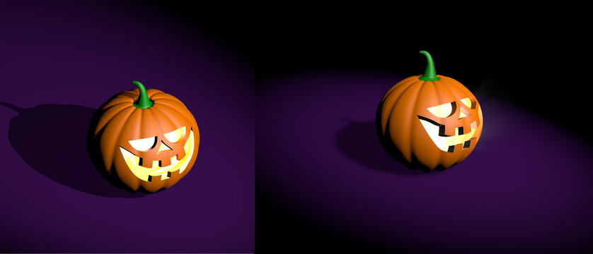 Halloween realistic funny pumpkin 3d rendered in different angles