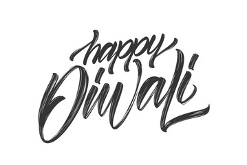 Vector illustration. Handwritten brush textured type lettering of Happy Diwali on white background