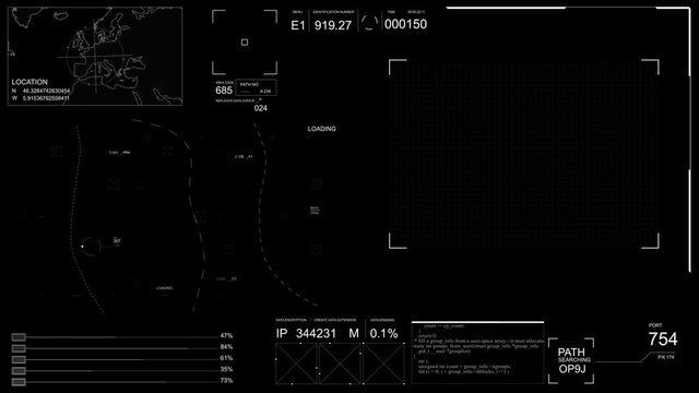 Alpha PNG.HUD technological display with futuristic infographic elements. Sci fi  info board.Frame template for your text from right site.Combine with your video.Robots future technology design.