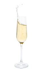 Glass of champagne on white background. Festive drink