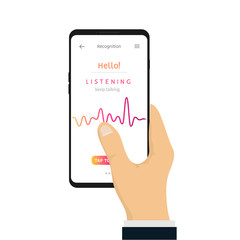 Voice recognition sound speech technology. Vector smart phone soundwave personal voice recognition assistant