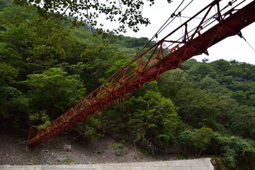 山の渓谷に架かる鉄橋