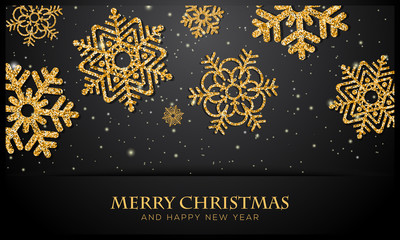 Christmas background with glittering golden snowflake. Vector illustration for banner, card design © archiwiz