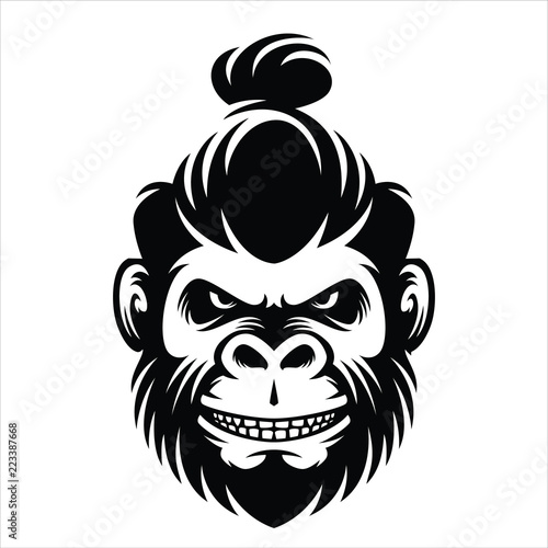 "monkey hairstyle men bun illustration" Stock image and 