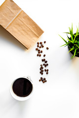 coffee break at white background top view