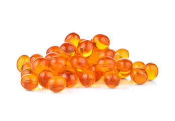 Cod liver oil gel capsules isolated on white background