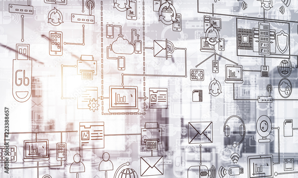 Poster technology background image with media interface as connection a