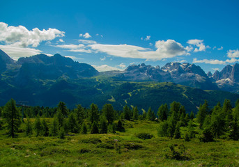 Mountain landscape with crests and fir trees
