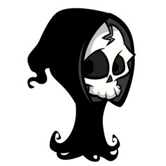 Vector cartoon illustration of spooky Halloween death skeleton character mascot isolated on white background. Grim reaper
