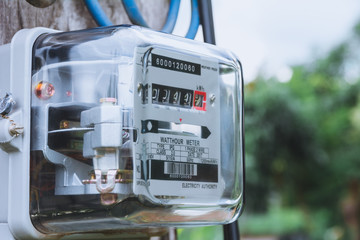 Electric power meter measuring power usage. Watt hour electric meter measurement tool.