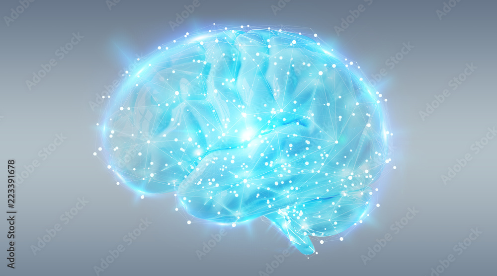 Fototapete digital 3d projection of a human brain 3d rendering