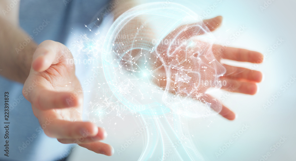 Fototapete businessman using digital artificial intelligence interface 3d rendering