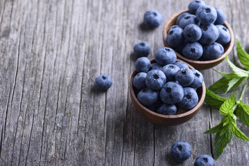 Blueberries in wooden bowl