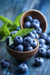 Blueberries in wooden bowl