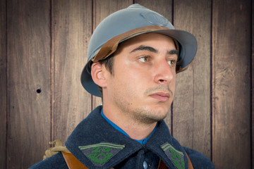 portrait of French soldier 1914 1918 with Adrian helmet