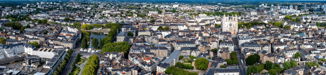 Fototapeta na wymiar Panoramic view of Nantes in France from above