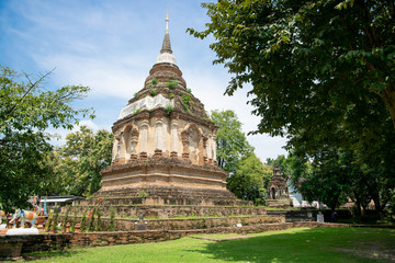 Fototapeta na wymiar Ancient pagod at Wat Chet Yot, old buddhist temple in Chiang Mai in northern Thailand