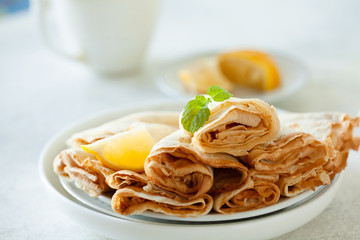 Lemon crepes on the plate