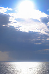 Beautiful landscape on the sea, atmospheric photography in the rain