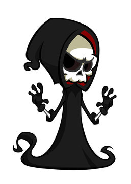 Cute cartoon grim reaper isolated on white. 