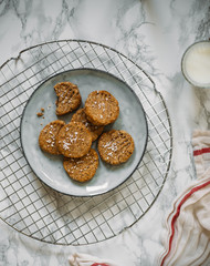 Gluten free cookie with buckwheat, corn and rice flour on white marble background