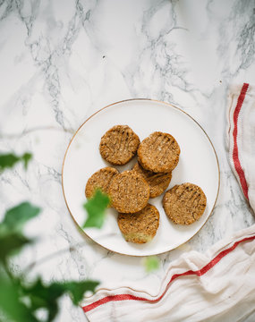 Gluten free cookie with buckwheat, corn and rice flour on white marble background