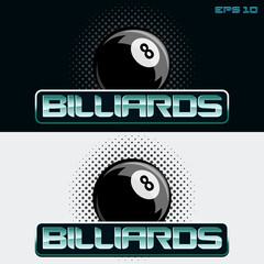 vector logo American pool table with a picture of a black ball number eight