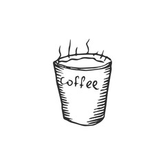 paper cup with hot coffee isolated on white background, vector illustration