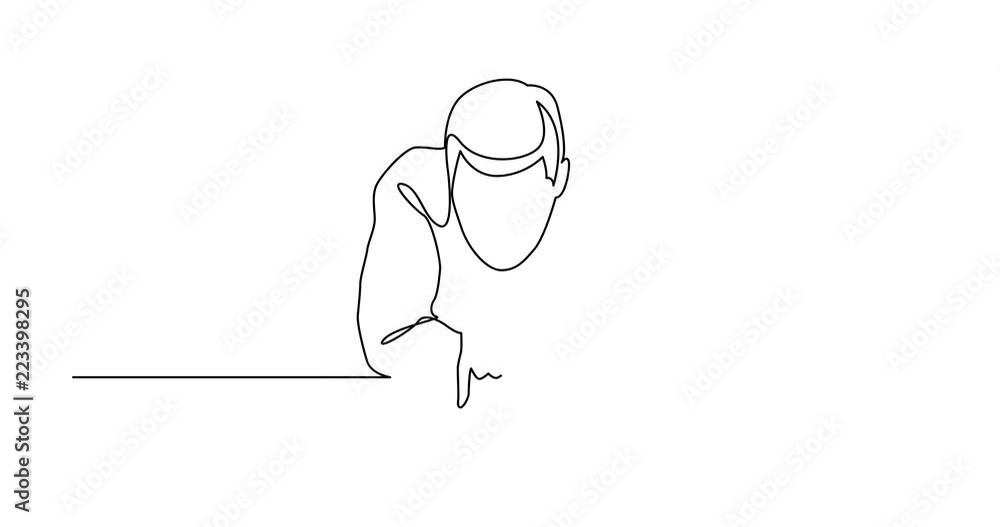 Poster animation of continuous line drawing of man pointing at blank banner