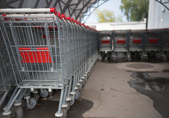Shopping carts on the street near supernarket