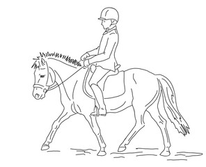 Plakat А sketch of a young rider on a pony.