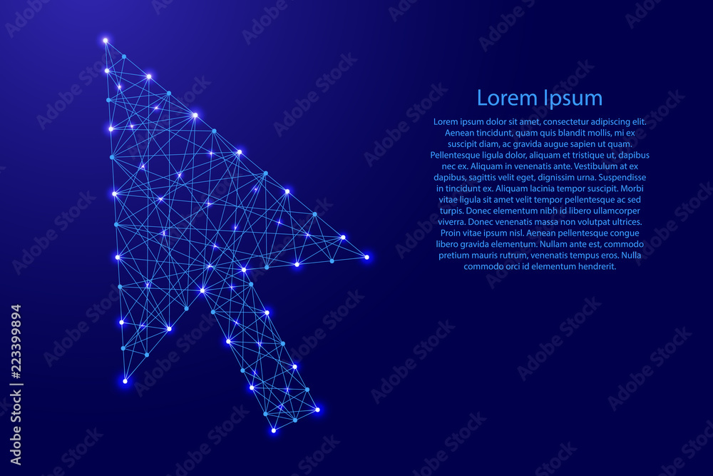 Fototapete mouse pointer arrow symbol from futuristic polygonal blue lines and glowing stars for banner, poster
