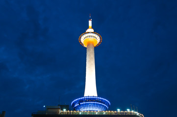 KYOTO, JAPAN - Aug 11: Kyoto tower with dusk sky on August 11, 2015 in Kyoto, Japan. Kyoto is the capital city of Kyoto Prefecture located in the Kansai region